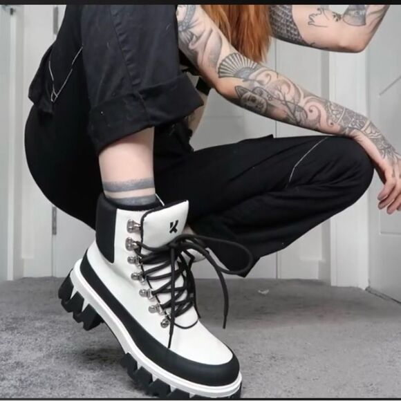 Koi white vegan leather hiking combat boots size 8 - Picture 1 of 11